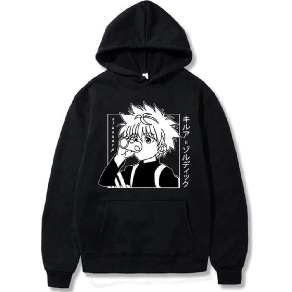 Hunter X Hunter Kawaii Killua Zoldyck black Hoodie, this is size L